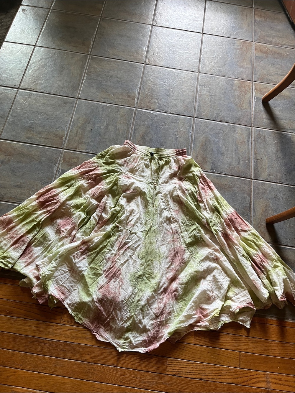Blue Sky Tie-Dye Circle Skirt in Light Green & Pink